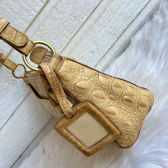 BRAHMIN Tan Croc Embossed Hobo Baguette Shoulder Bag Java Asher Melbourne Elisa - Picture 4 of 14